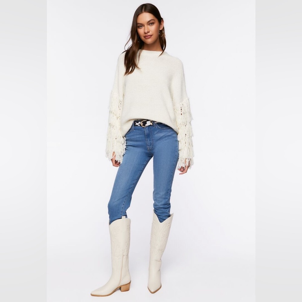 Forever21 Chunky Fringe-Trim Sweater in cream